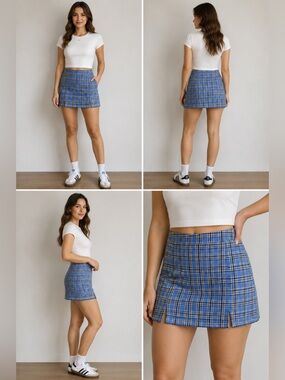 Clock House Plaid Mini Skirt Size 38 EU/ 6 US Blue Yellow